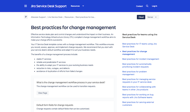 A screenshot of the Jira Service Desk support website.