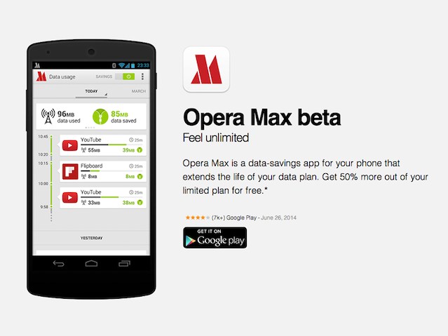 A screenshot of Opera Max's product page at the time of its beta release.